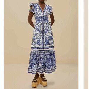 💕$290 FARM RIO sz Xs SHELL GARDEN BLUE FLORAL MAXI DRESS NEW